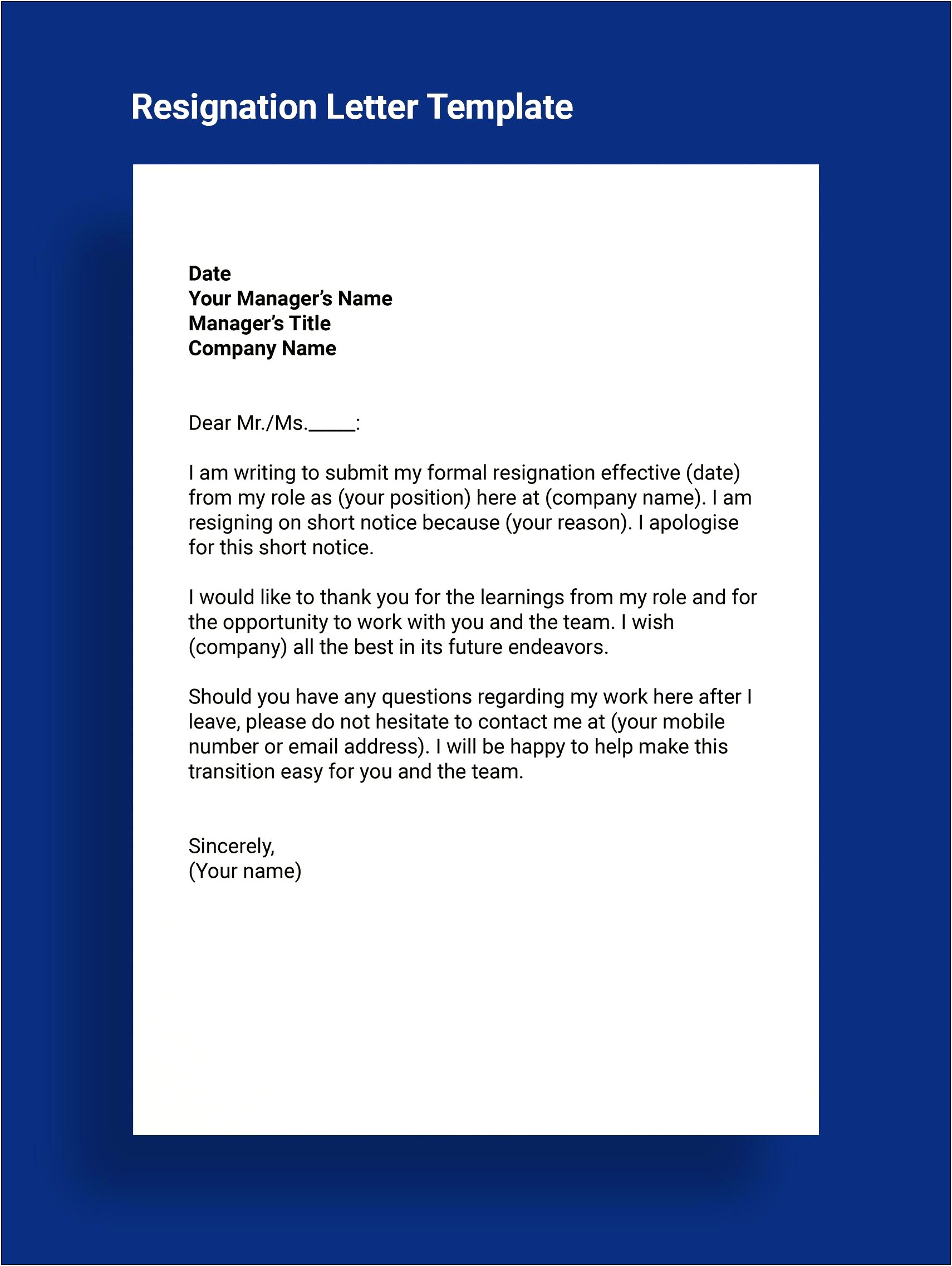 Resignation Letter Template With Notice Period