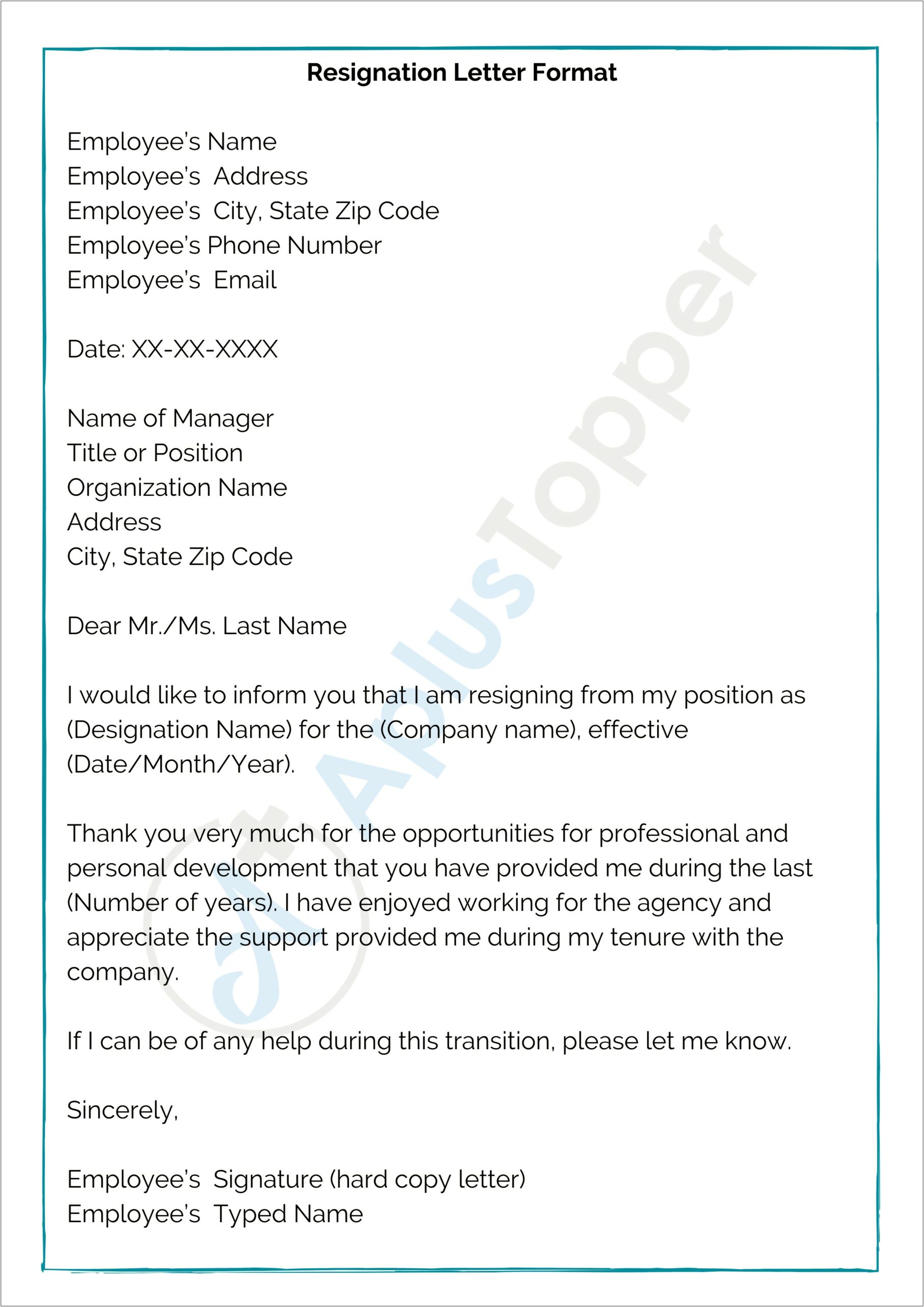 Resignation Letter To Employer Template Through Email