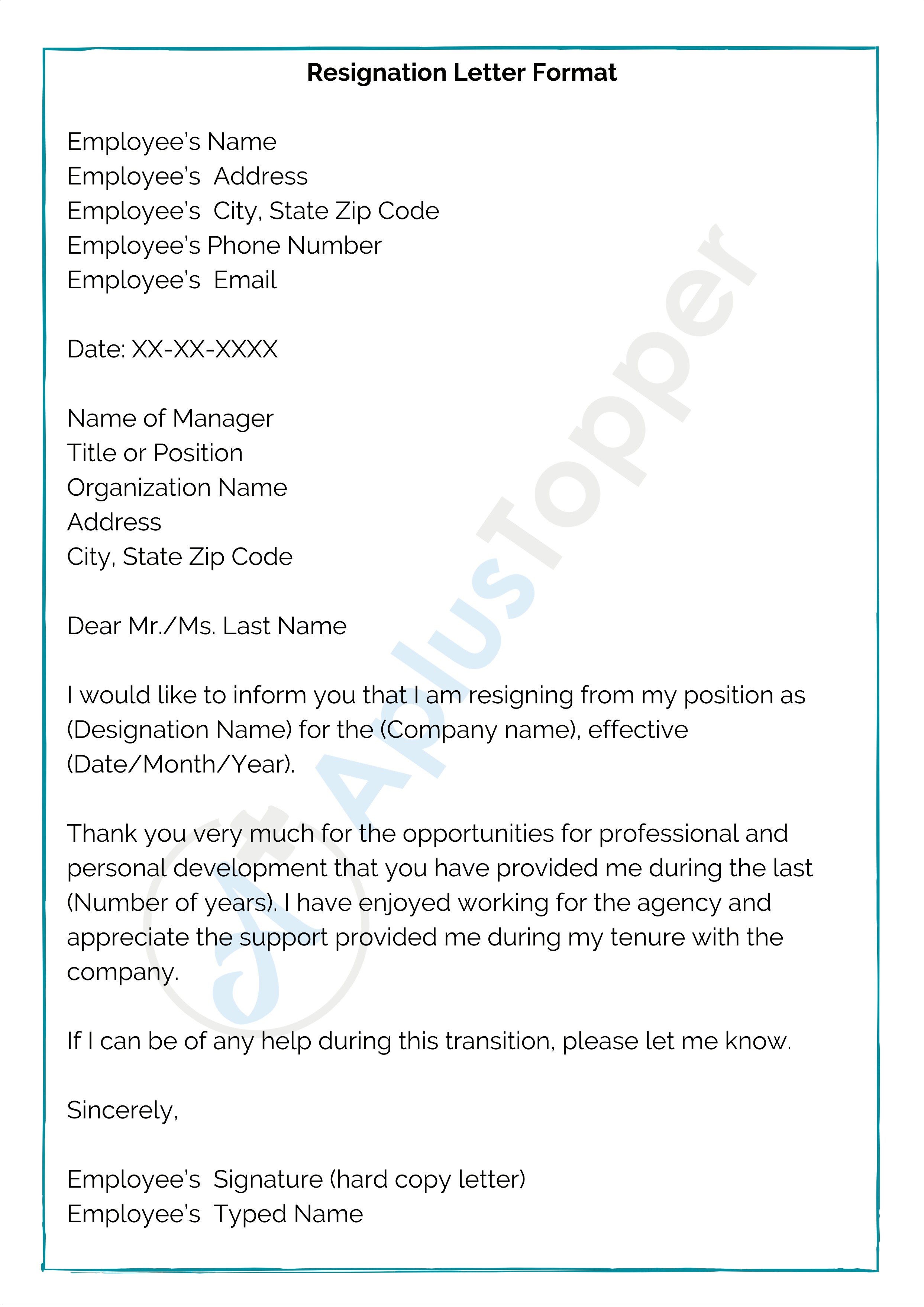 Resignation Letter To Employer Template Through Email