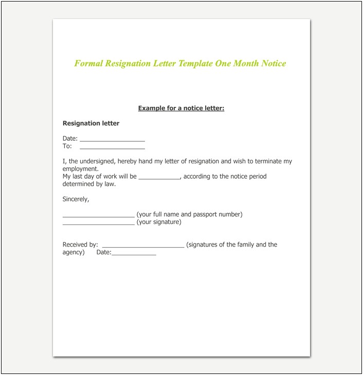 Resignation Letter Uk Template 1 Week Notice