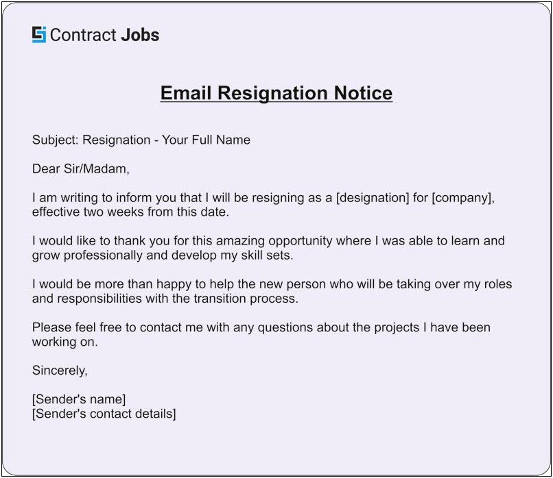 Resigning With Immediate Effect Letter Template