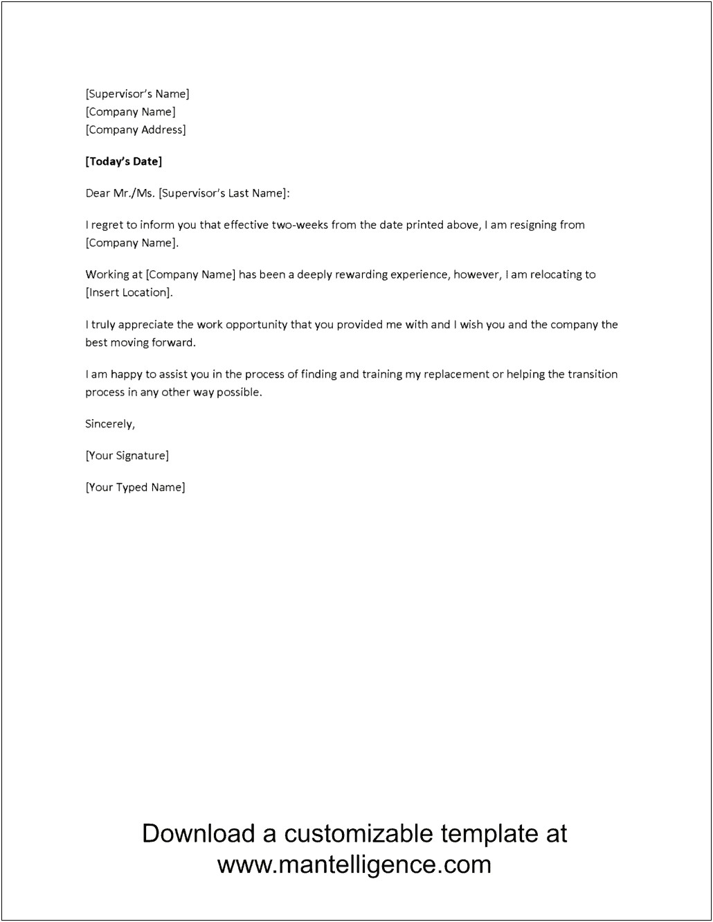 Respectful 30 Day Notice Letter Template