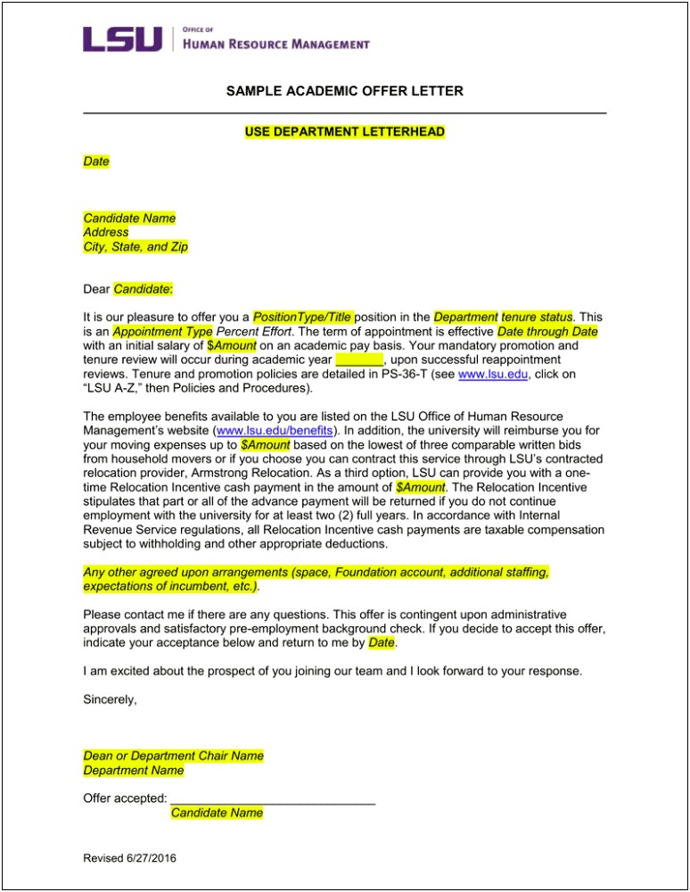 Retracting An Offer Letter University Template