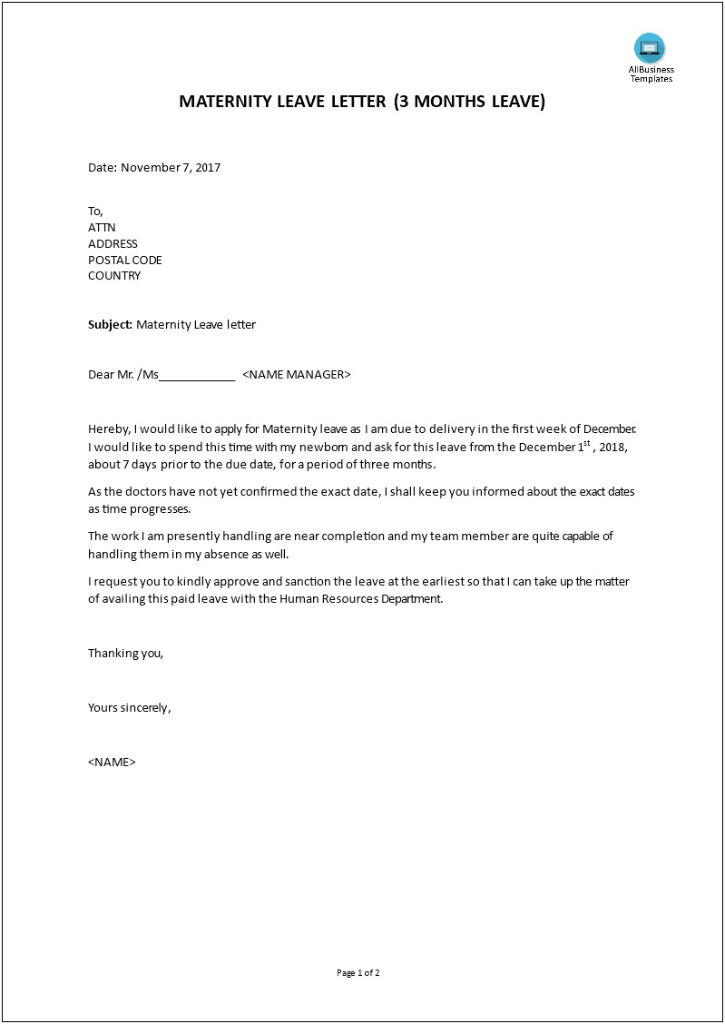 Return From Parental Leave Letter Template