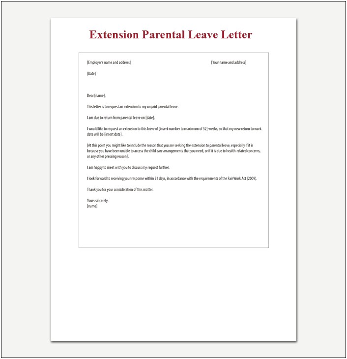 Return To Work Letter After Maternity Leave Template