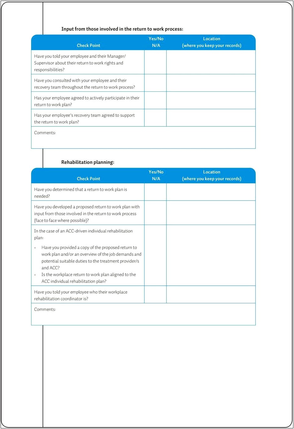 Return To Work Plan Template Nz