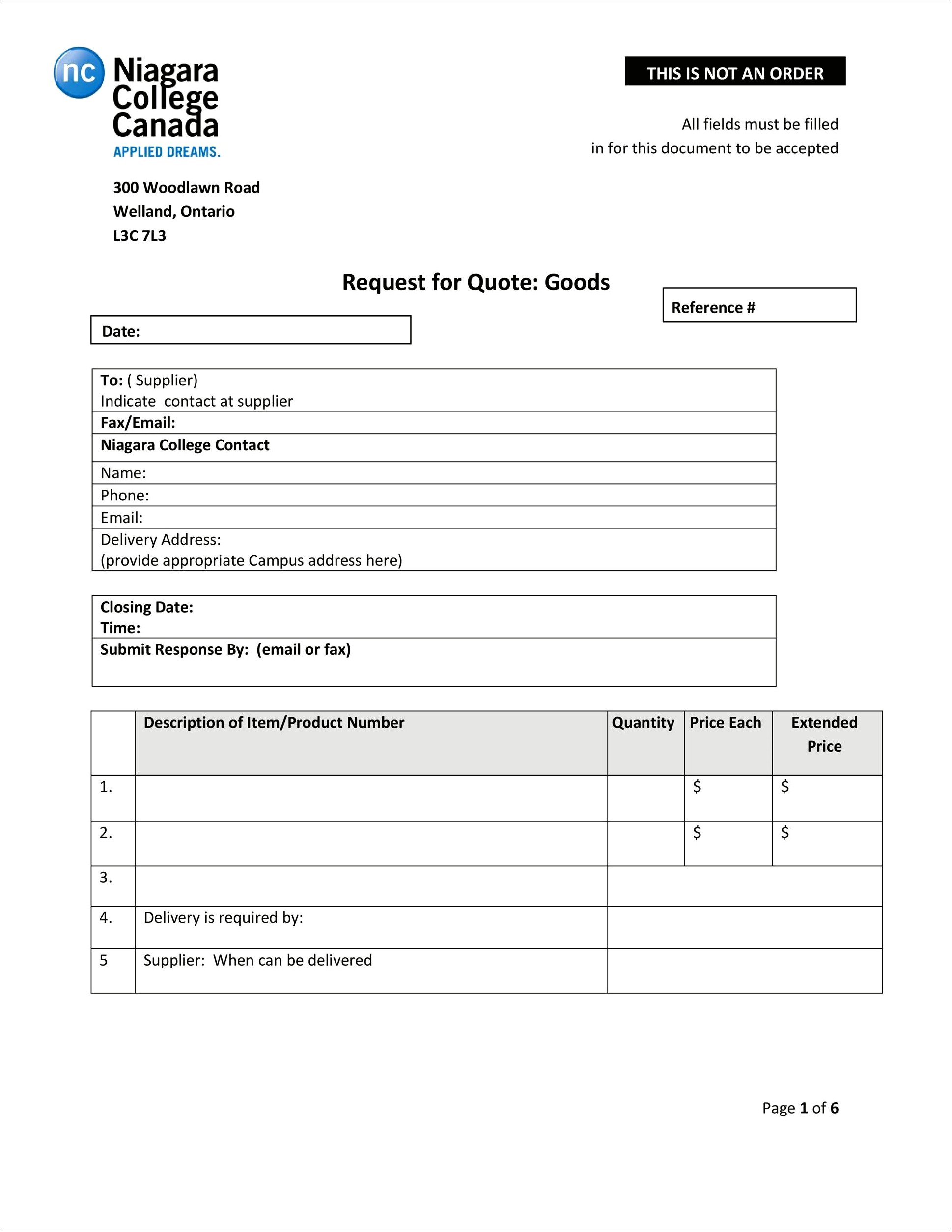 Rfq Template Pdf Doc Word Excel Documents