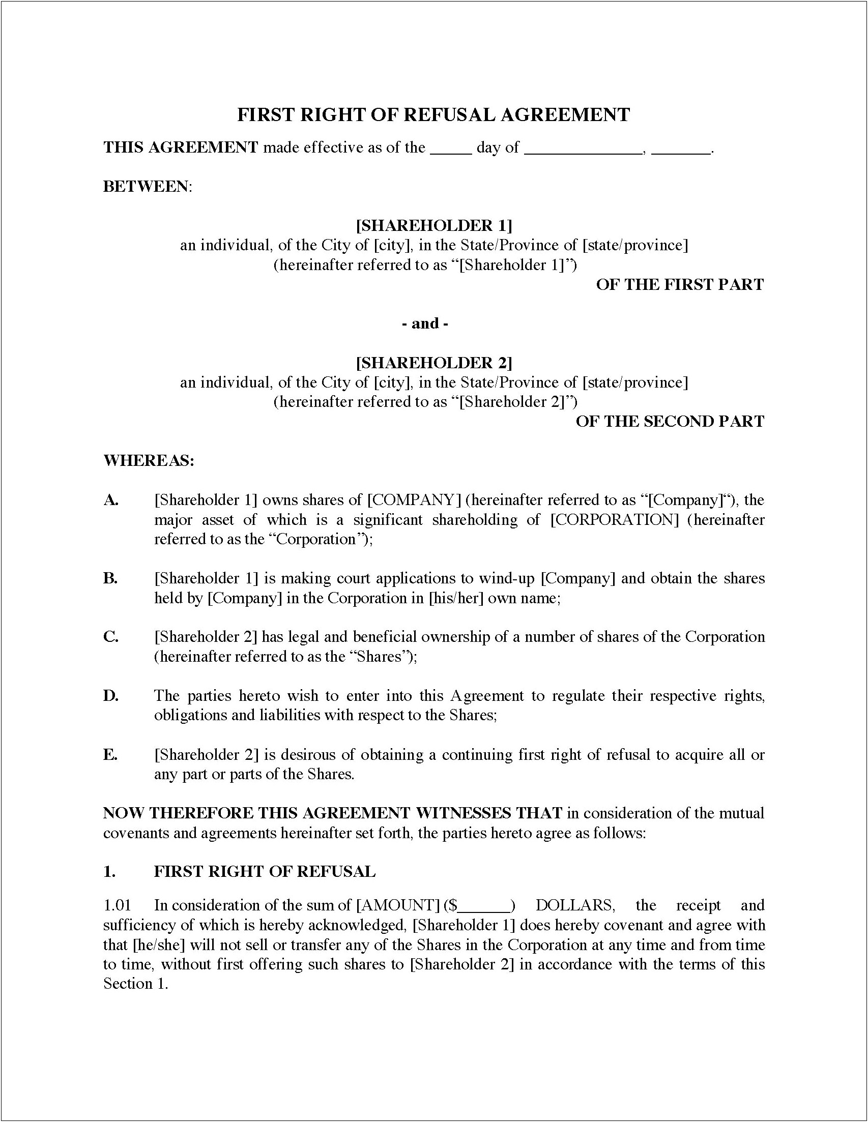 Right Of First Refusal Notice Letter Template