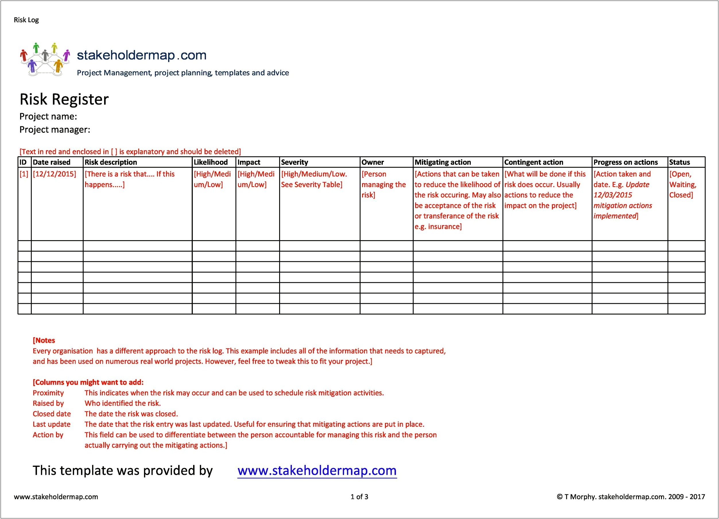 Risk Management Plan Template For Construction Project