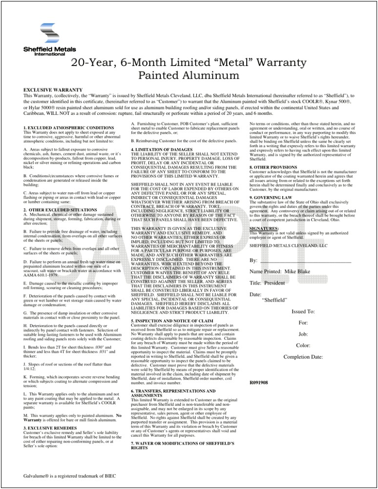 Roofing Warranty Letter Template Word Free