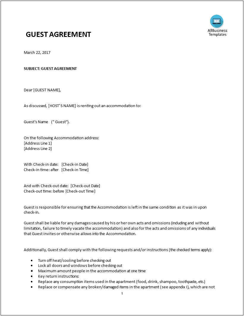 Room Rental Agreement Airbnb Template Word Doc