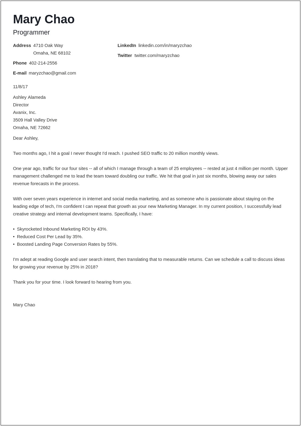 S.s White Cover Letter Template