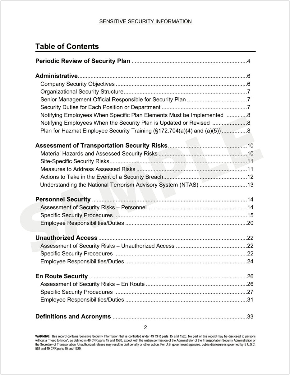 Safety And Security Plan Template Hazmat