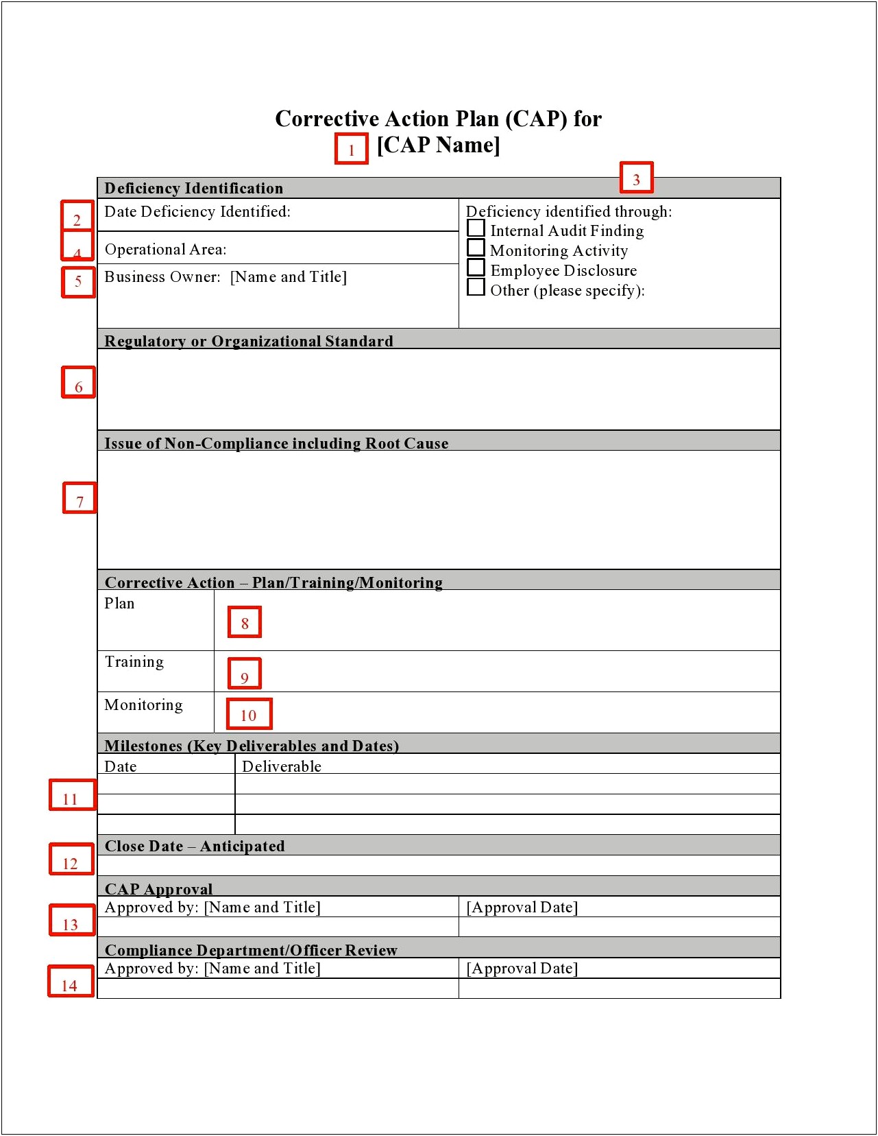 Safety Corrective Action Plan Template Word