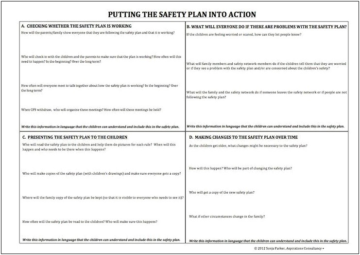 Safety Plan Blank Template For Daycares