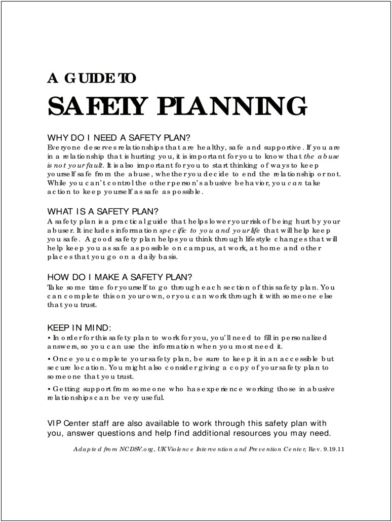 Safety Plan Template Free Network Telecom