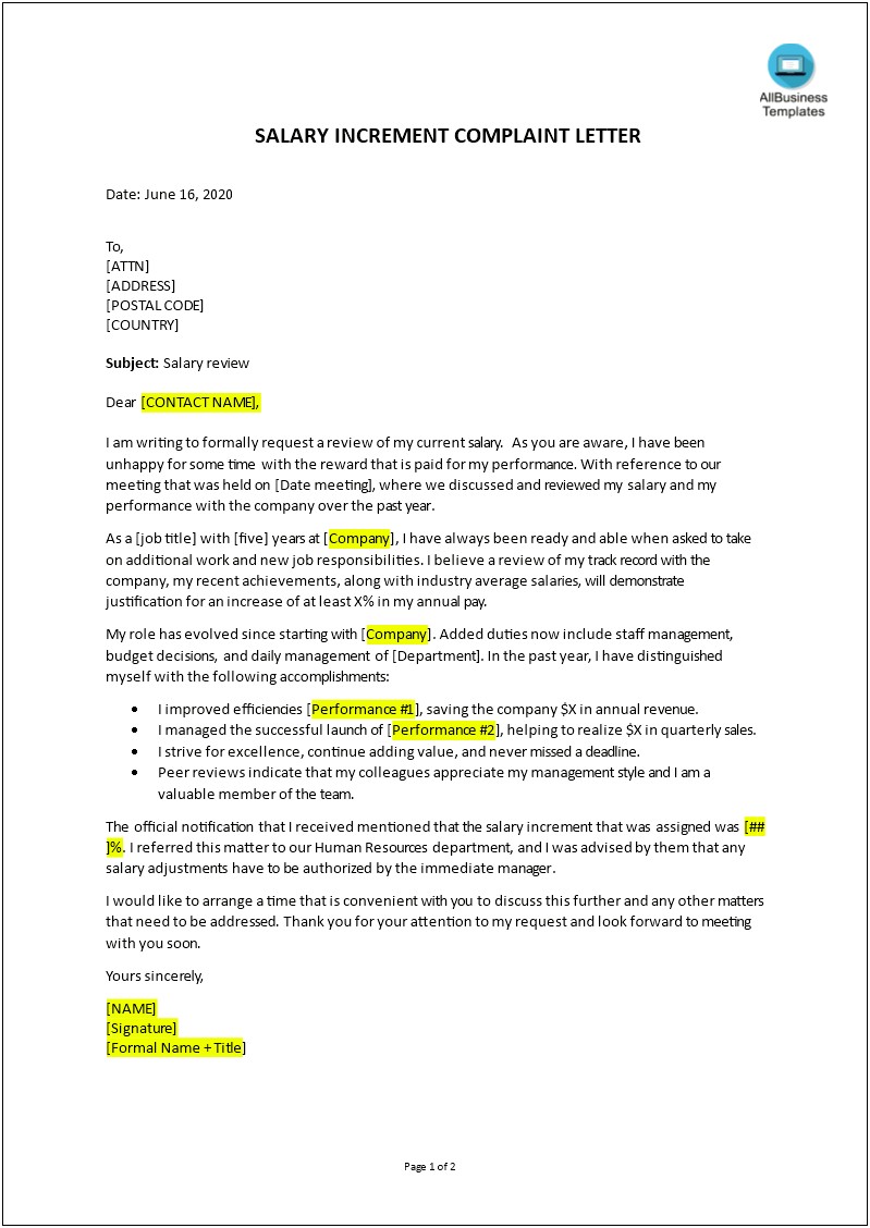 Salary Increase Letter Template To Boss