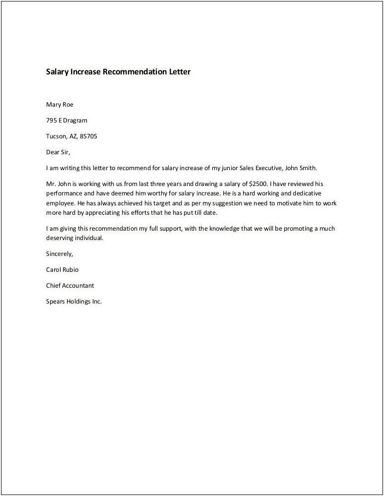 Salary Increase Letter To Employer Template