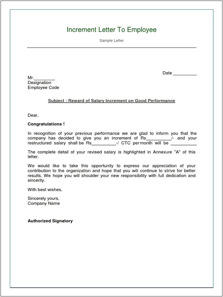 Salary Increment Letter To Employee Template