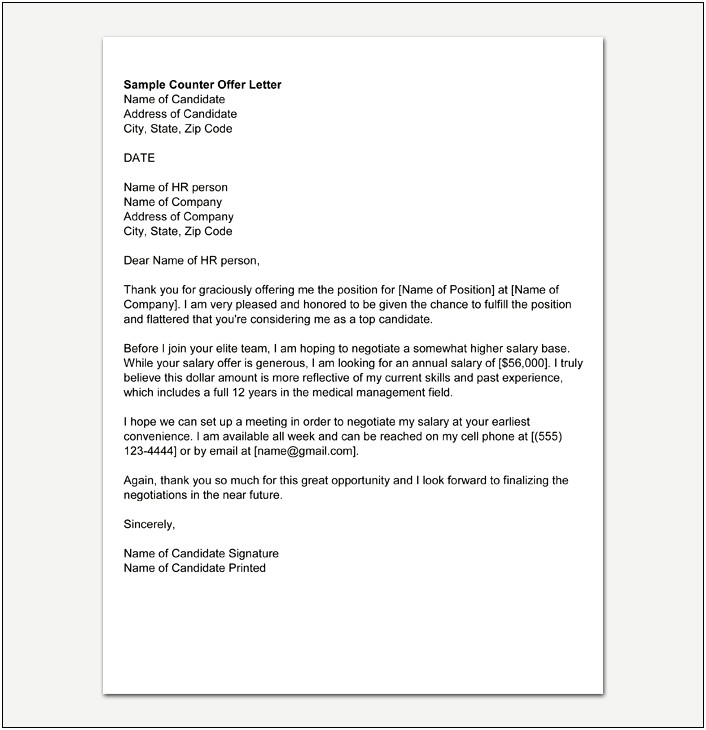 Salary Negotiation Counter Offer Letter Template