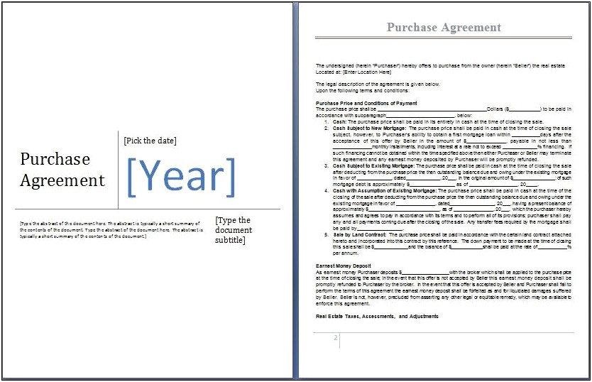 Sale And Urchase Agreement Template Word