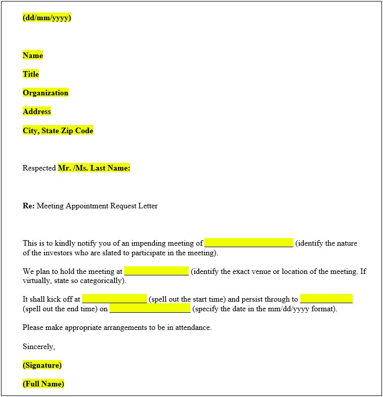 Sales Introduction Request Metting Letter Template