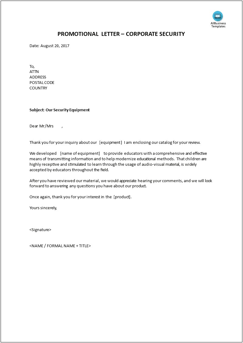 Sales Letter Template Promoting A Product