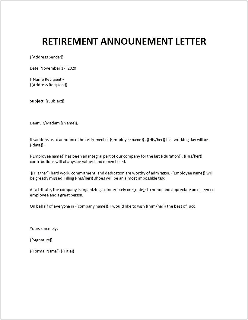 Sales Representative Retirement Letter To Customers Template