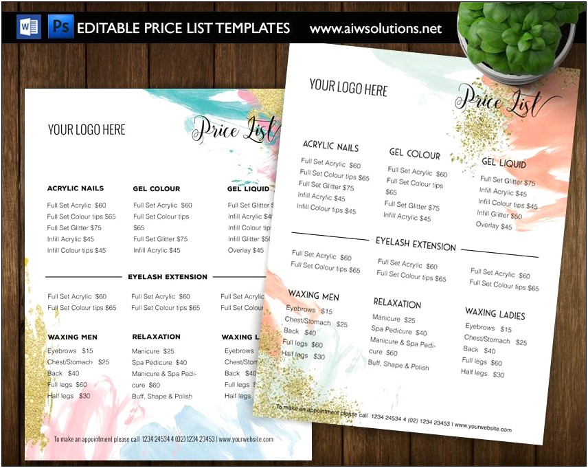 Salon Price Menu Template For Microsoft Word