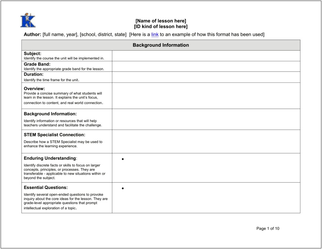 Sample 5e Science Lesson Plan Template