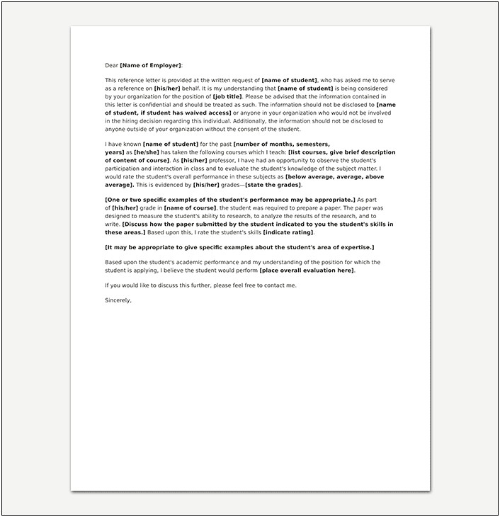 Sample Academic Letter Of Recommendation Template