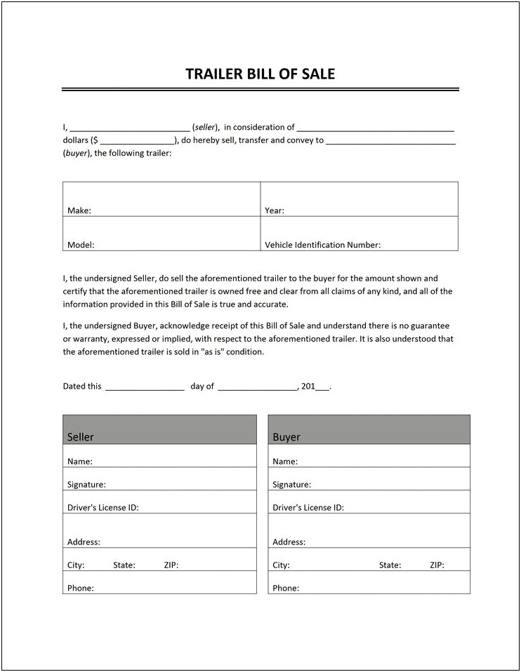 Sample Bill Of Sale Template Word