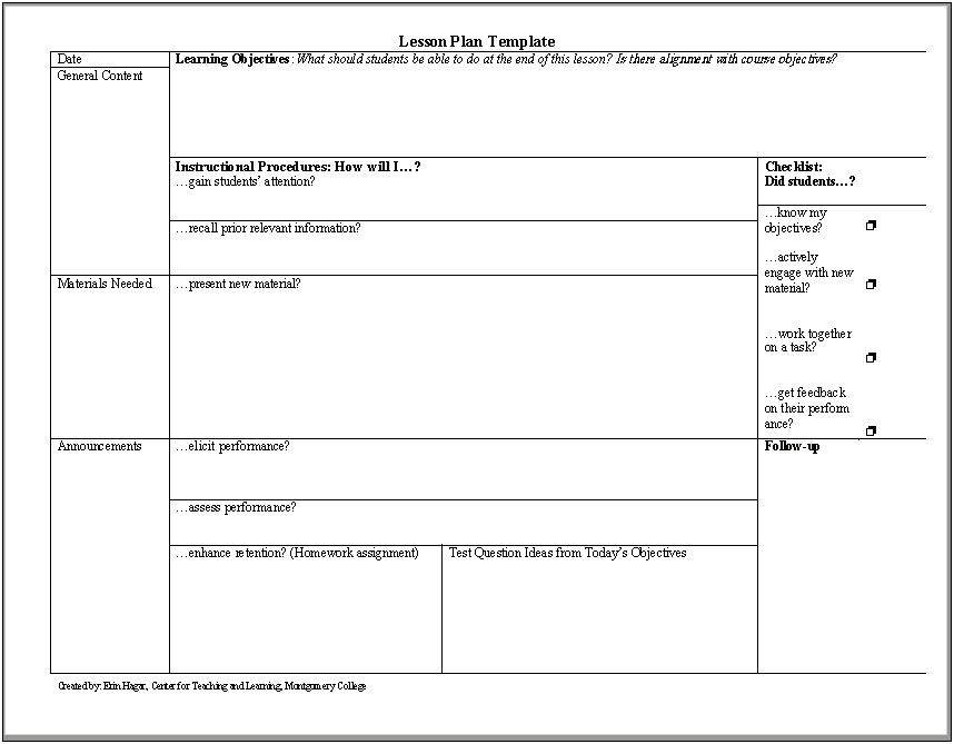 Sample Blank Lesson Plan Template Pdf