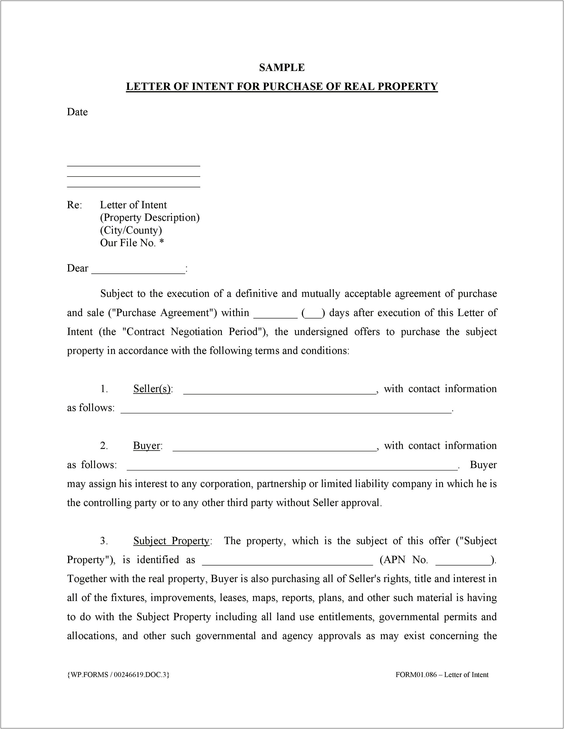 Sample Business Letter Of Intent Template