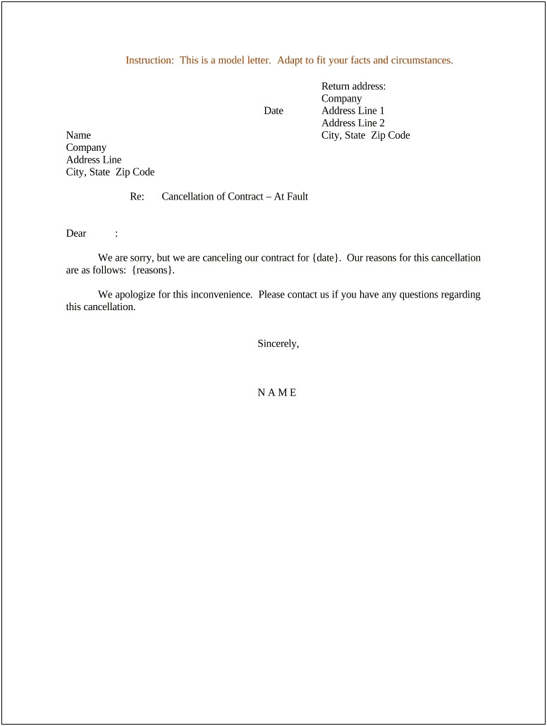 Sample Cancellation Of Services Letter Template