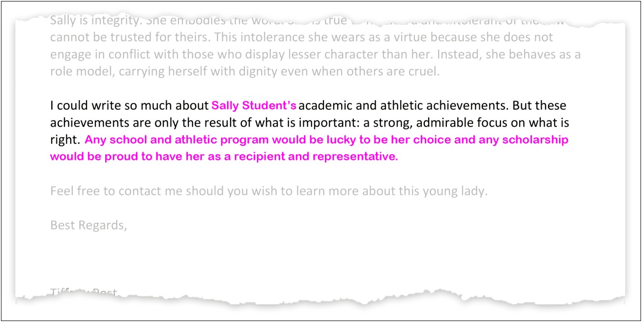 Sample College Letter Of Recommendation Template