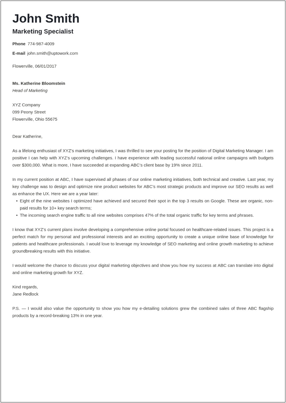 Sample Cover Letter Template For Job