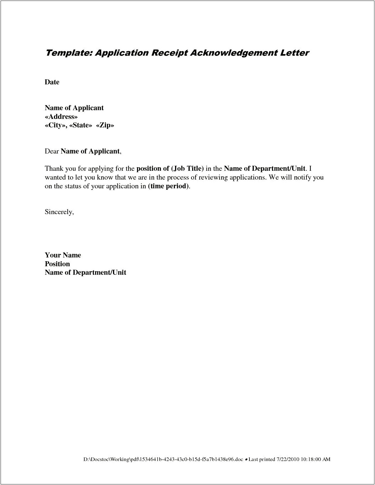 Sample Cover Letter Template For Word