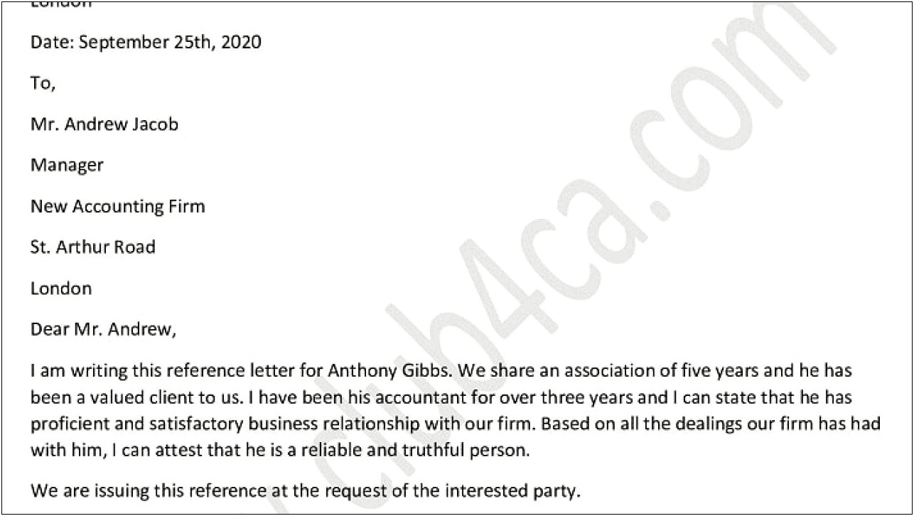 Sample Credit Reference Letter Word Template