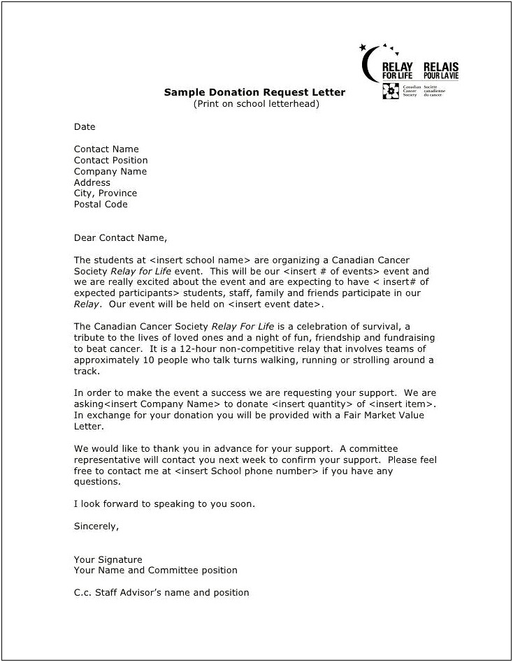 Sample Donation Request Letter To A Company Template