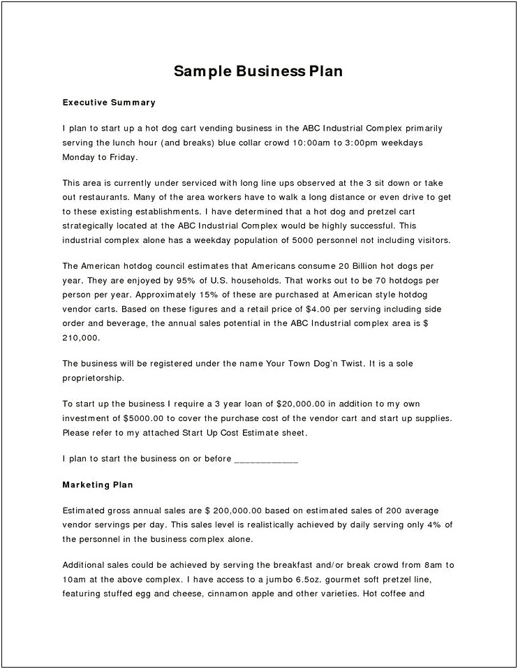 Sample Executive Summary Business Plan Template