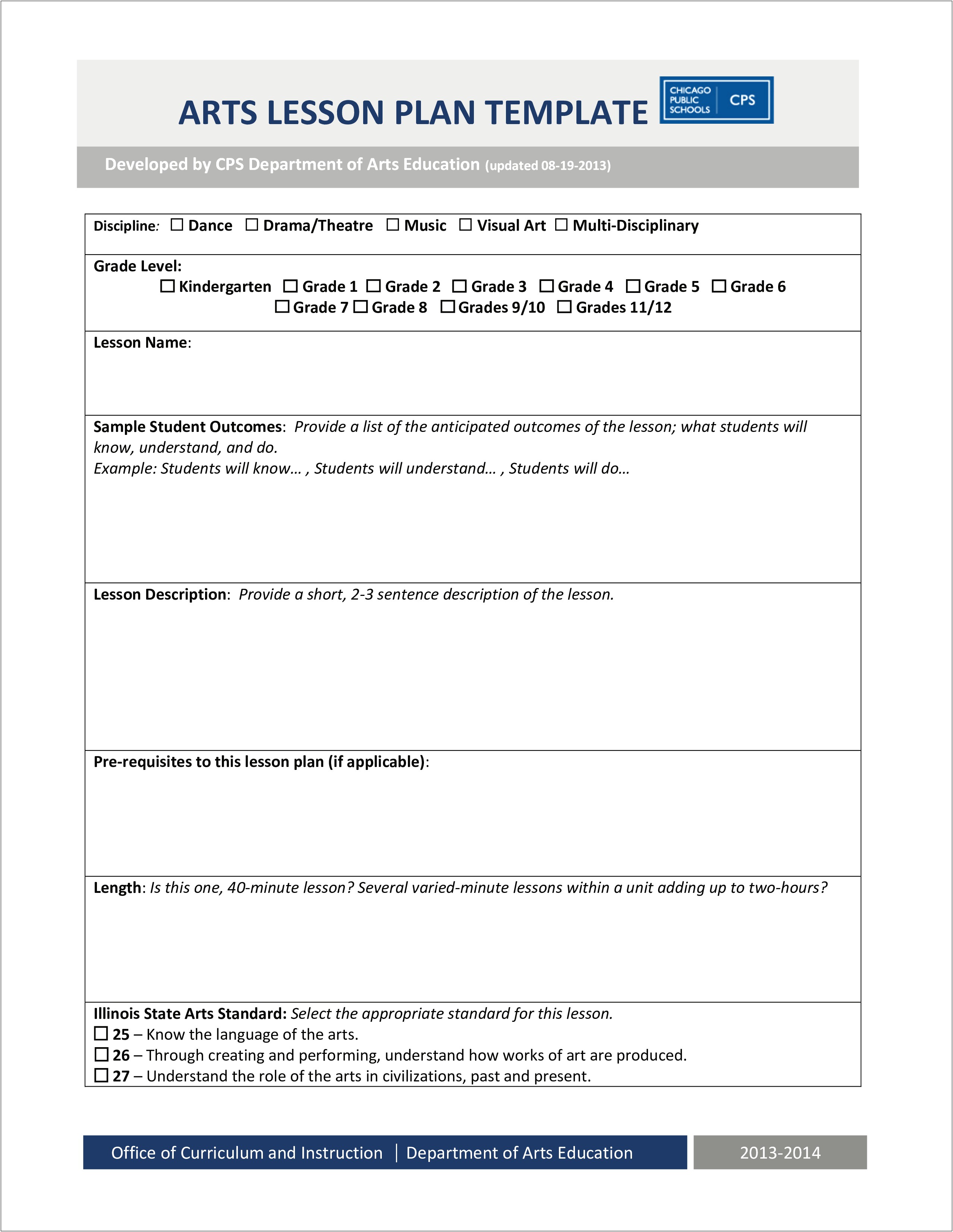 Sample Fourth Grade Lesson Plan Template