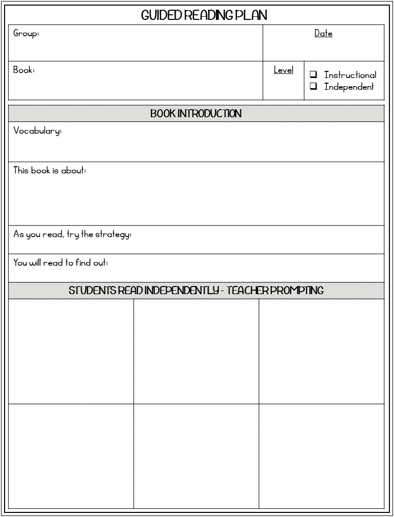 Sample Fourth Grade Reading Lesson Plan Template