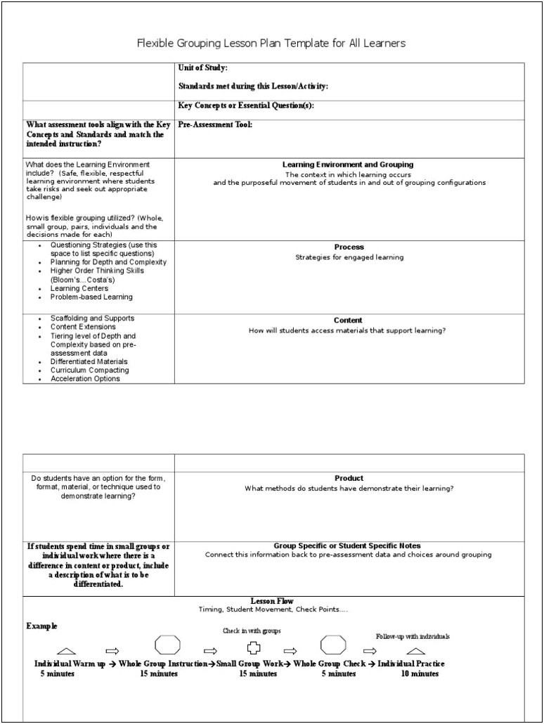 Sample Lesson Plan Template For Small Group Instruction