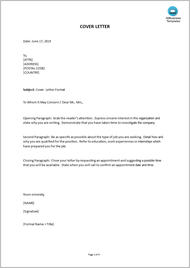 Sample Letter Asking About Job Opening Template