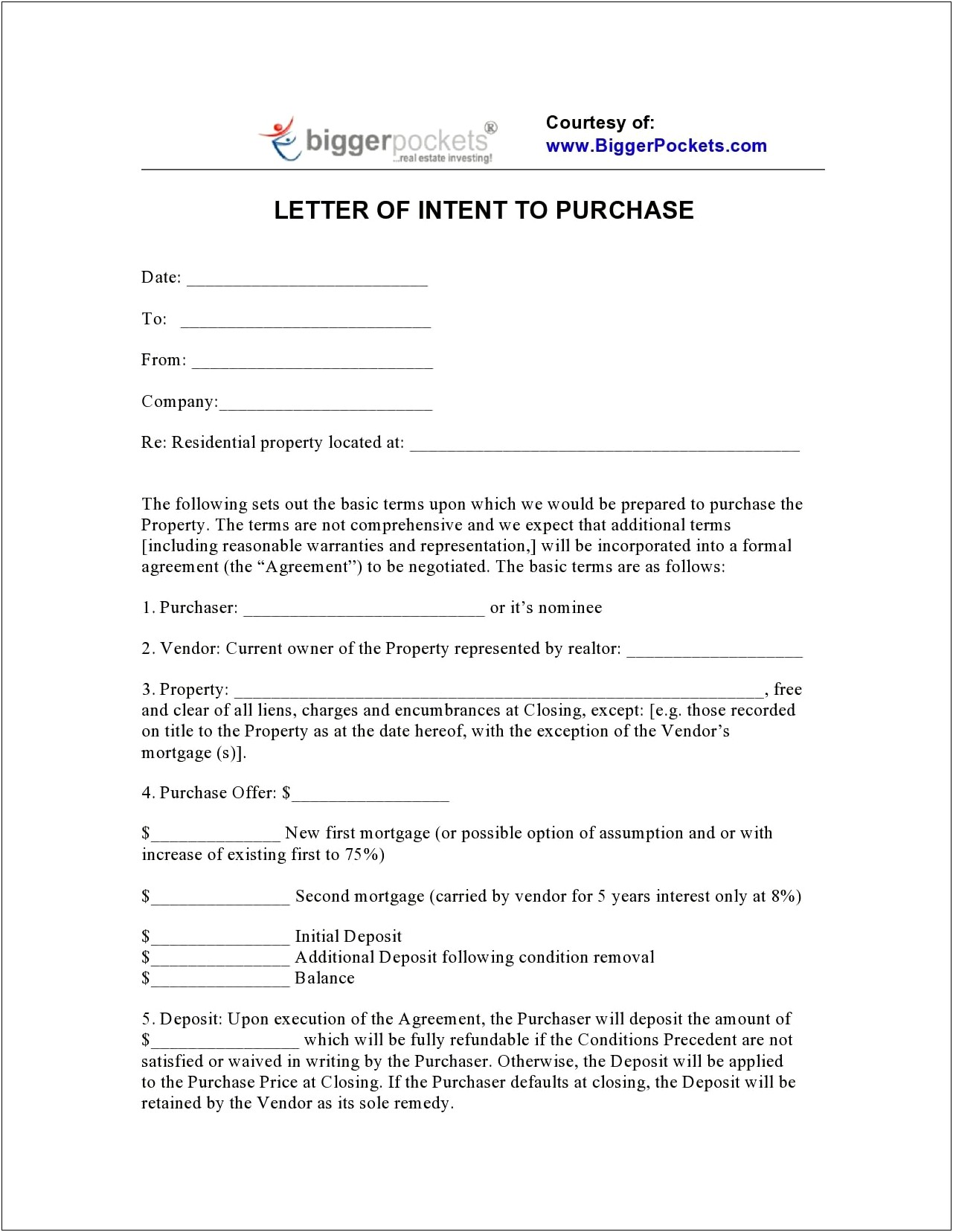 Sample Letter Of Intent Template Free