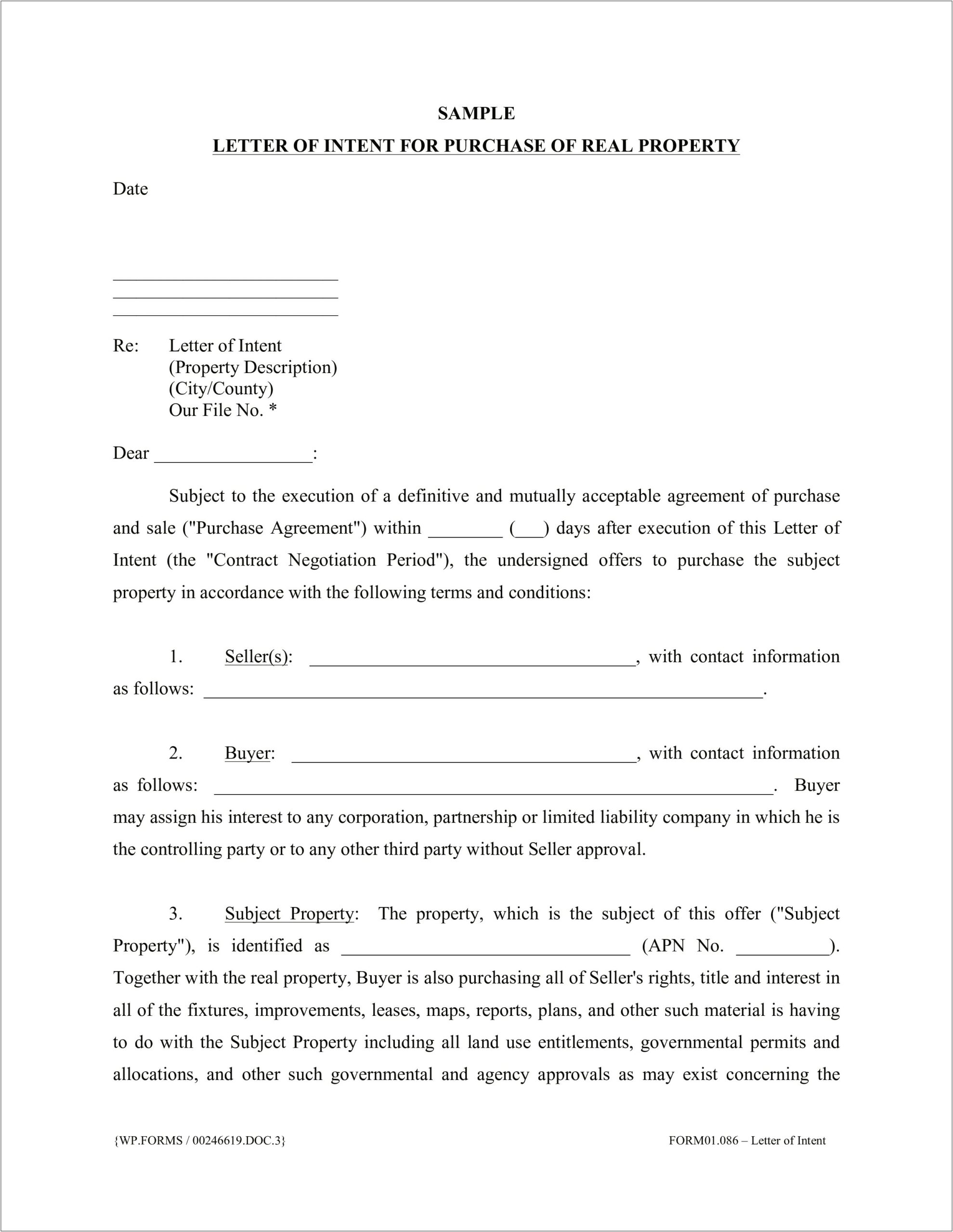 Sample Letter Of Intent To Purchase Land Template