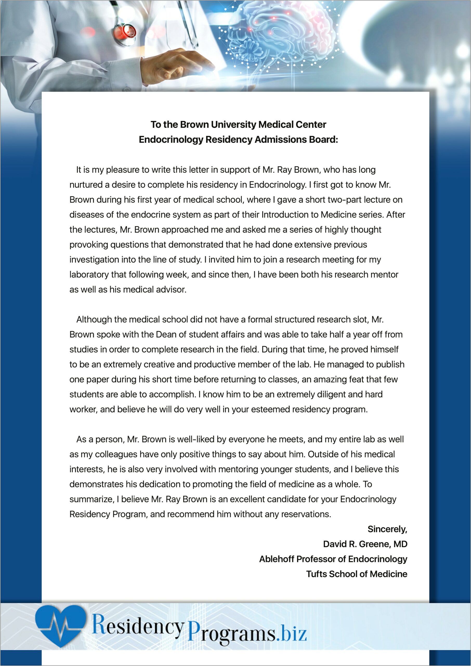 Sample Letter Of Recommendation Residency Template