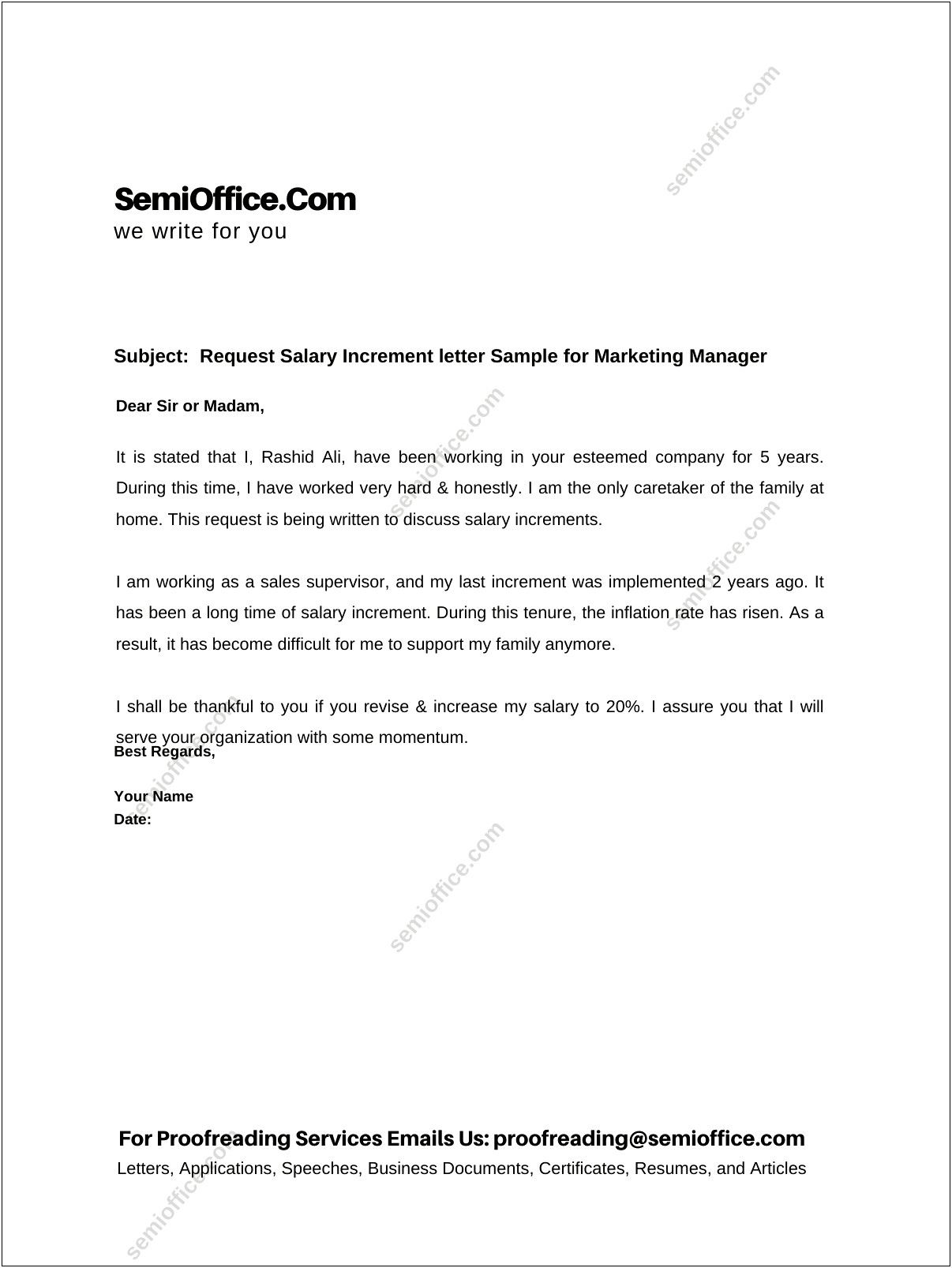 Sample Letter Requesting Salary Increase For Employee Template