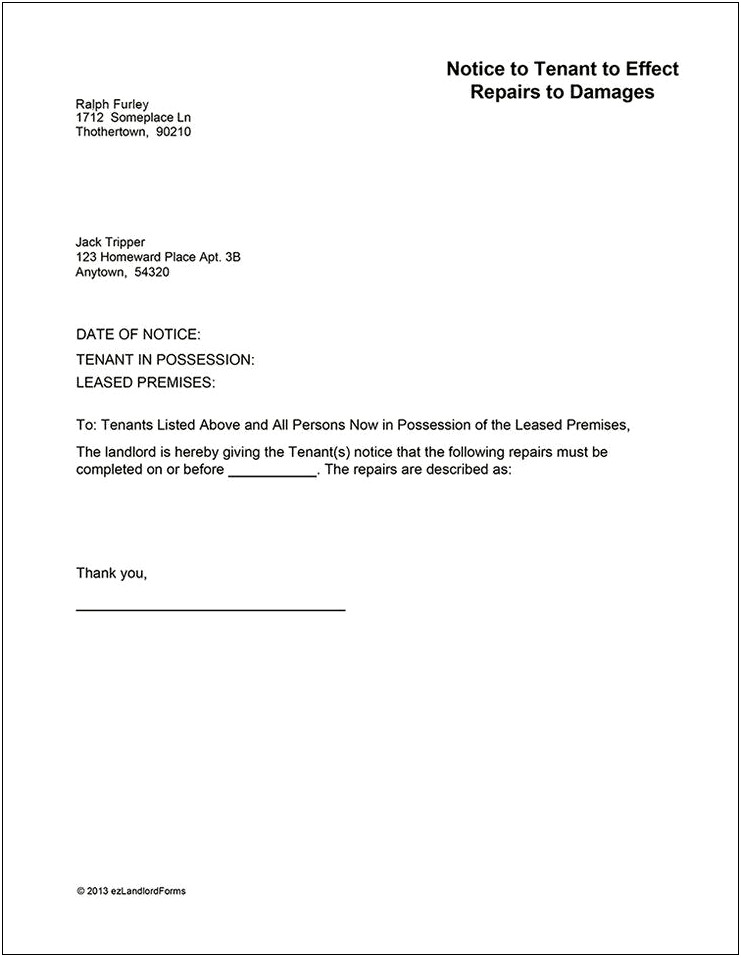 Sample Letter Templates To Management Company About Damage